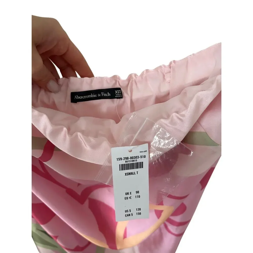 NWT Abercrombie & Fitch Pink Floral Satin Maxi Dress XS Tall Slip Dress - Picture 6 of 9